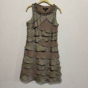 SL Fashions Women's Gold and Brown Layered Mini Dress